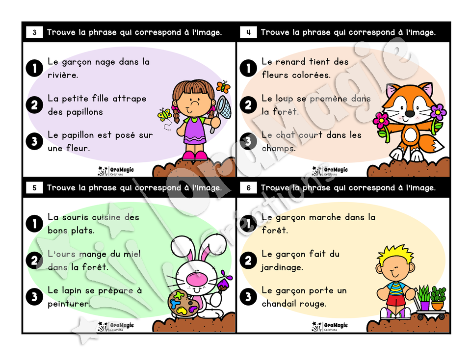 Cartes à tâches - Les phrases de printemps - Association phrase image