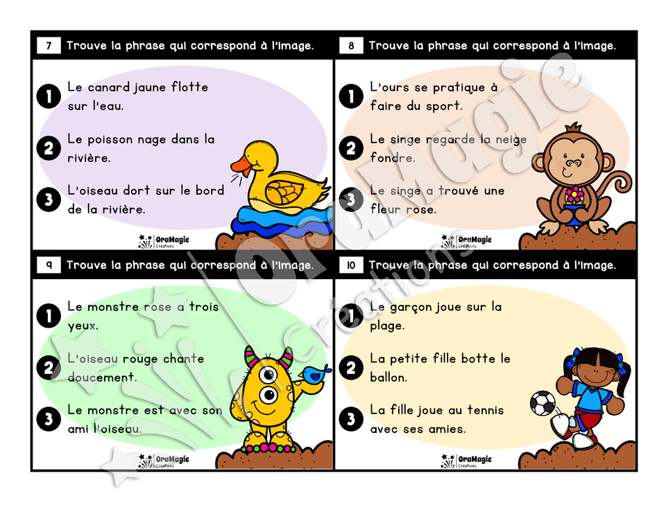 Cartes à tâches - Les phrases de printemps - Association phrase image