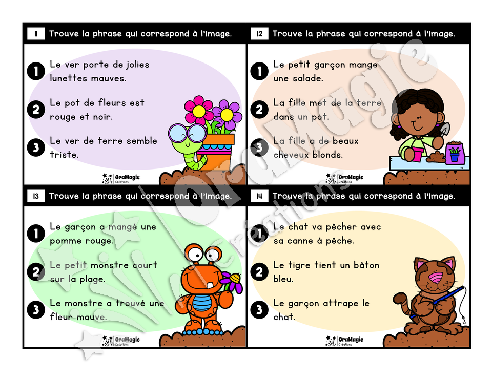 Cartes à tâches - Les phrases de printemps - Association phrase image