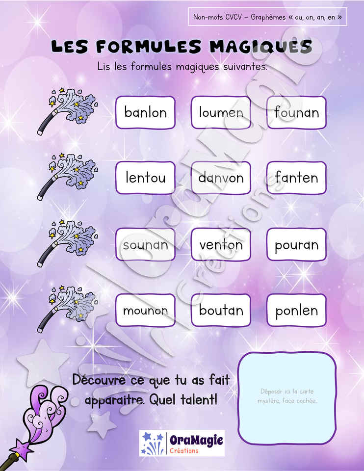 Les formules magiques - Décodage CVCV + ou, on, an, en
