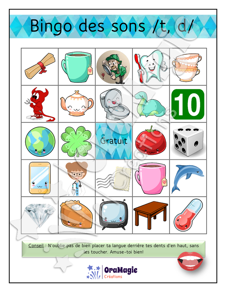 Bingo des sons -t-d- position initiale