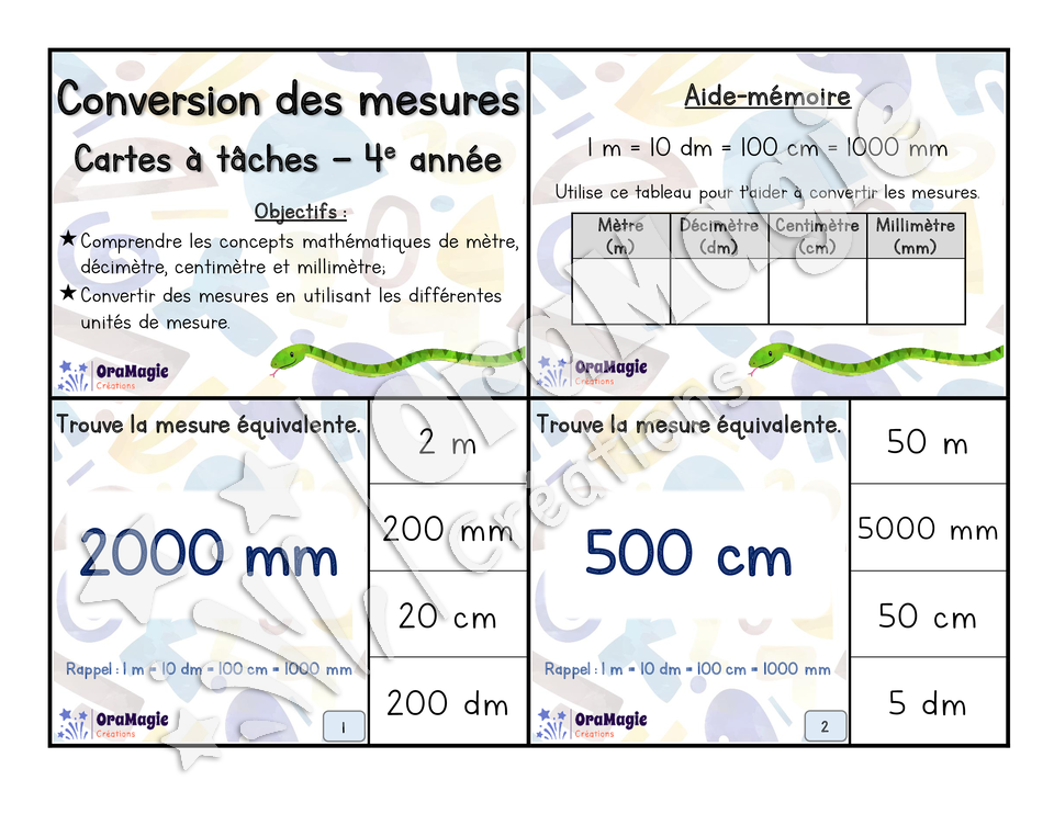 Cartes à tâches - Conversions de mesures - 4e année.pdf