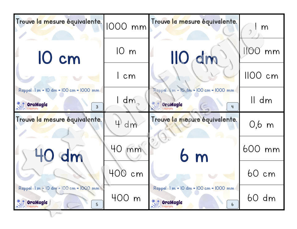 Cartes à tâches - Conversions de mesures