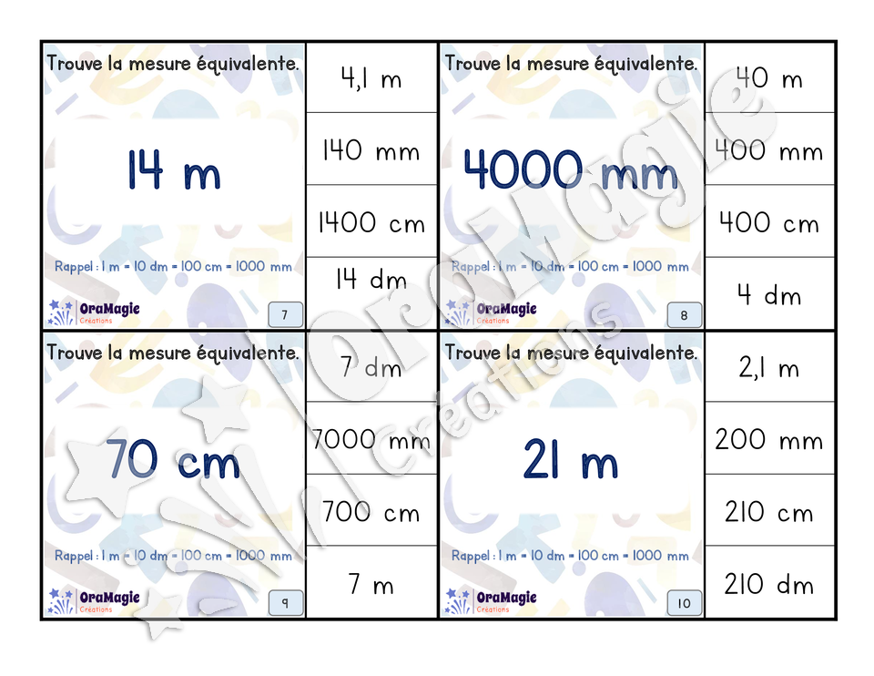 Cartes à tâches - Conversions de mesures