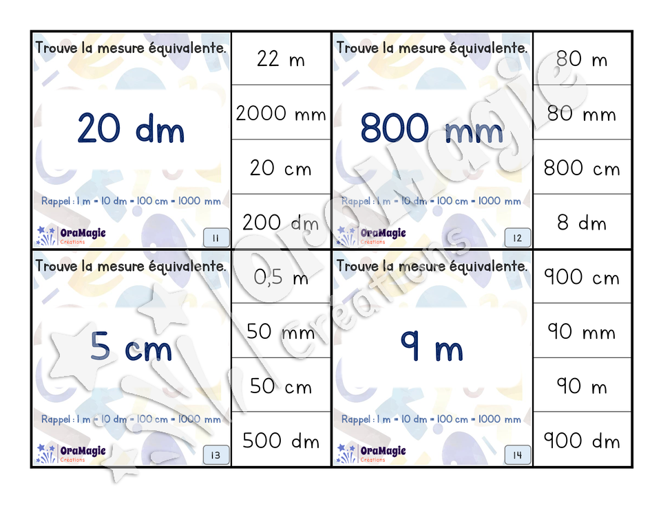 Cartes à tâches - Conversions de mesures
