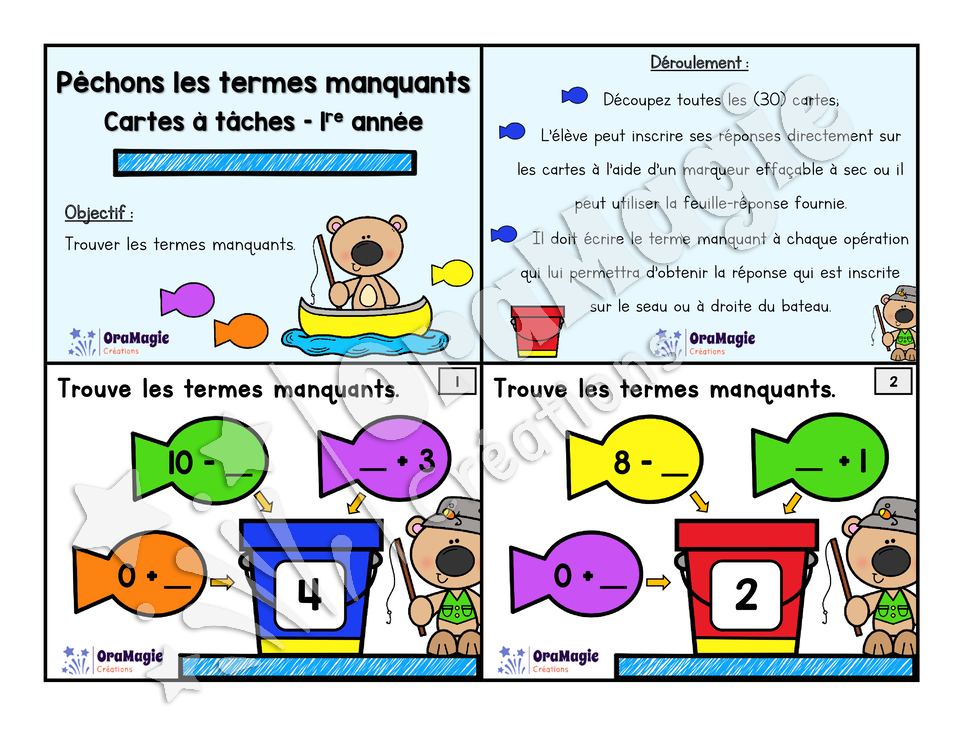 Cartes à tâches - Pêchons les termes manquants - 1re année - Mathématiques.pdf