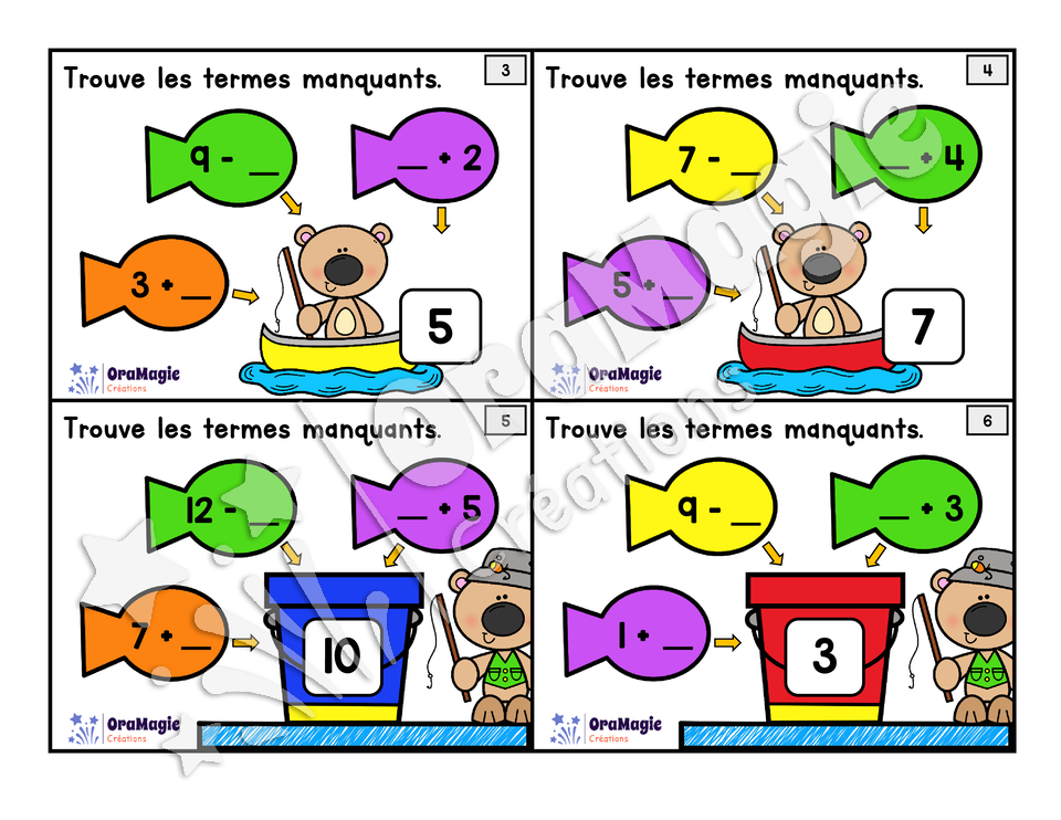Cartes à tâches - Pêchons les termes manquants - 1re année