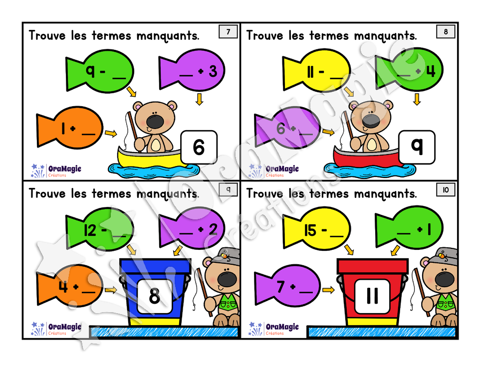 Cartes à tâches - Pêchons les termes manquants - 1re année