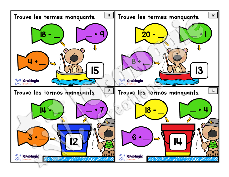 Cartes à tâches - Pêchons les termes manquants - 1re année