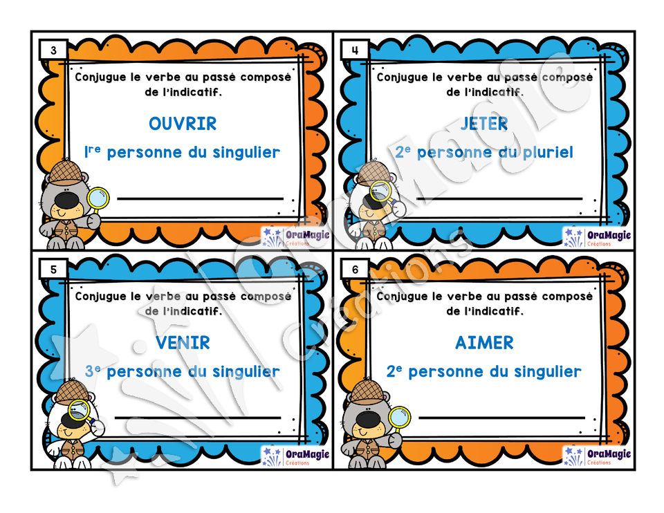 Cartes à tâches - Conjuguons - Le passé composé
