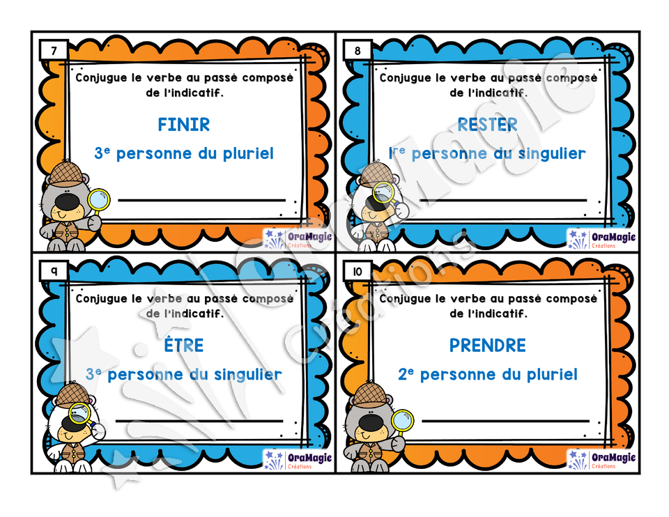 Cartes à tâches - Conjuguons - Le passé composé