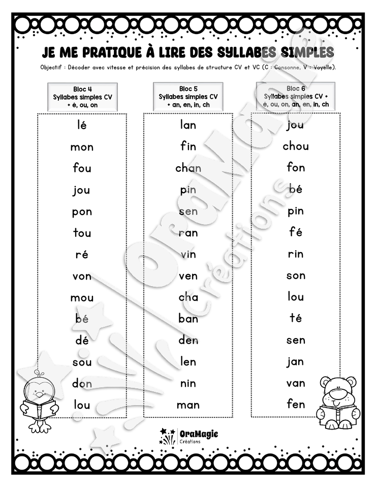 Je me pratique à lire des syllabes simples CV-VC - Cahier de pratique