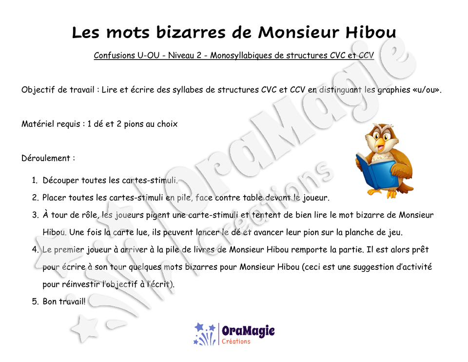 Confusions U-OU - Niveau 2 - Les mots bizarres de Monsieur Hibou.pdf