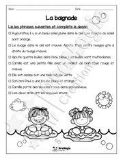 Compréhension de lecture - Lis et colorie - La baignade - 1re année - 2$.pdf