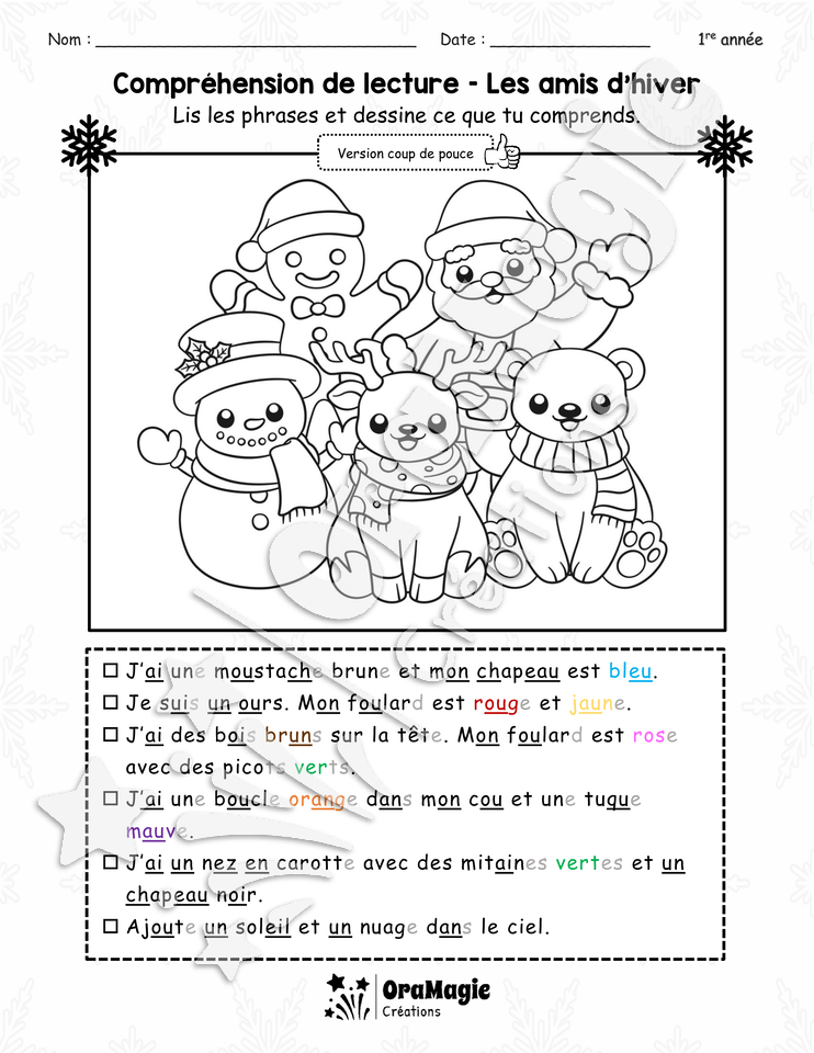 Compréhension de lecture - Les amis d'hiver
