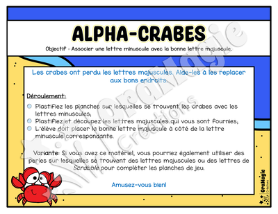 Alpha-crabes - Association majuscule-minuscule