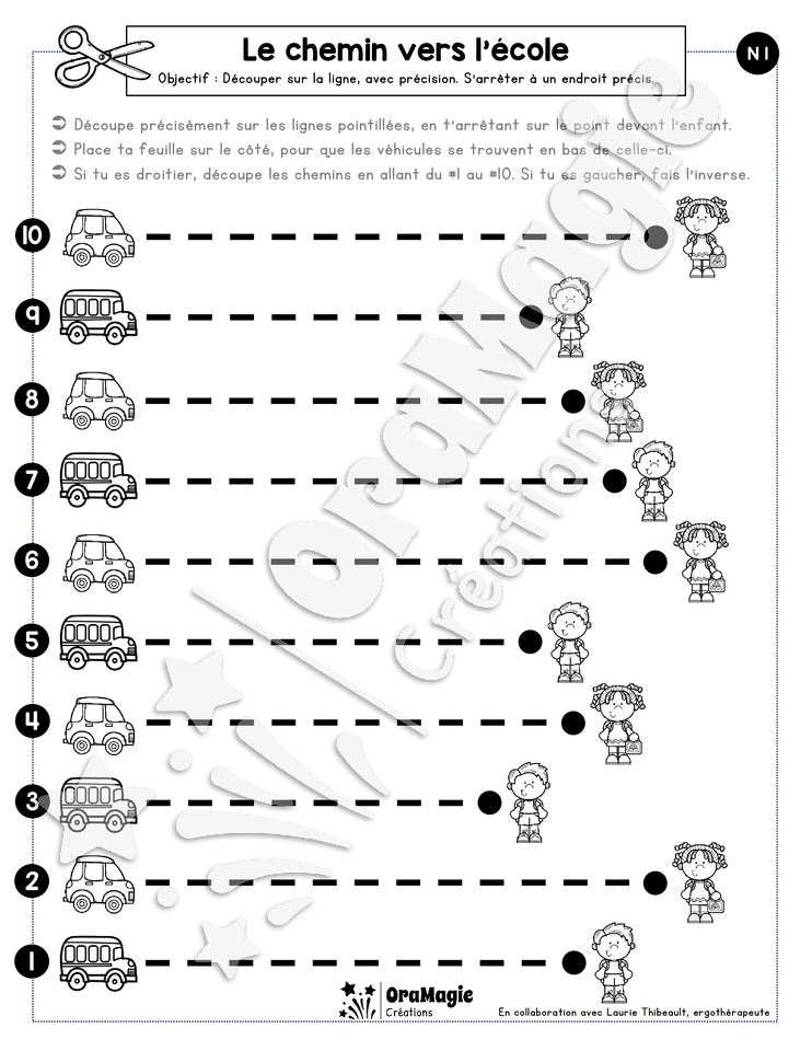 Le chemin vers l'école - Découpage ligne droite avec arrêt - Thème école.pdf