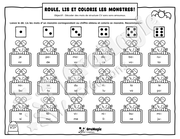 Roule, lis et colorie les monstres - Décodage mots CV sans sons amoureux - Halloween, 1re année, langage écrit.pdf