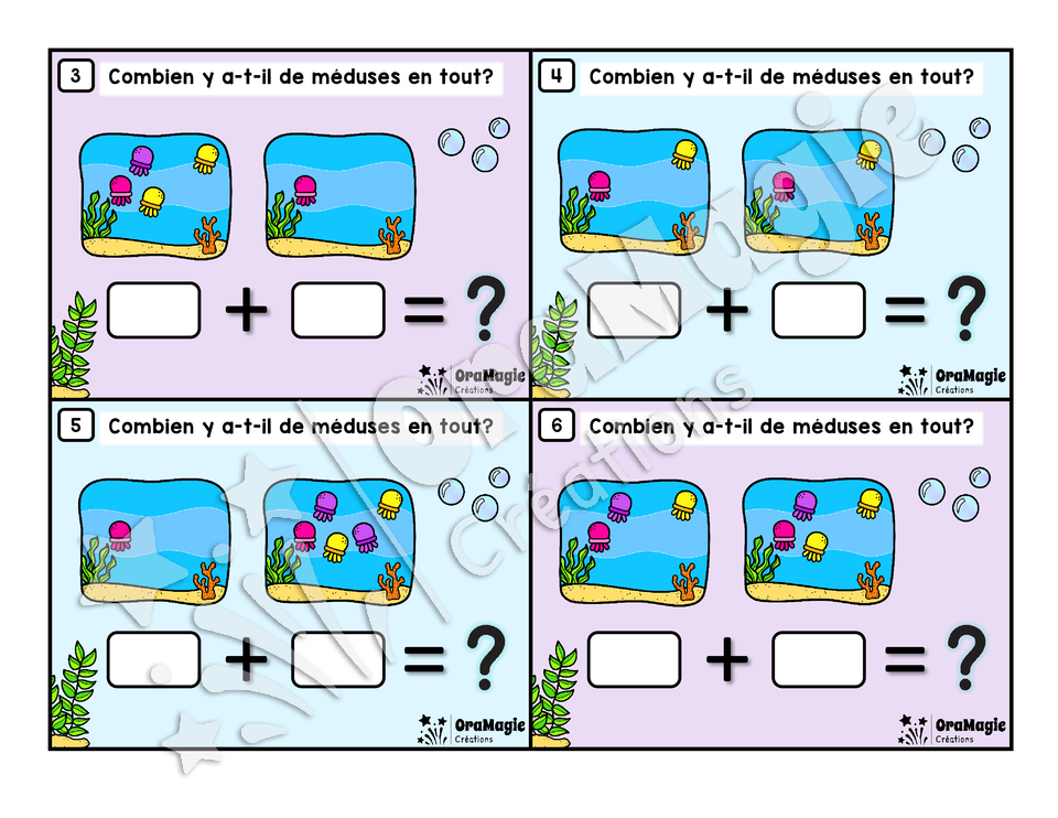 Cartes à tâches - Additions de méduses - Les additions 0 à 20