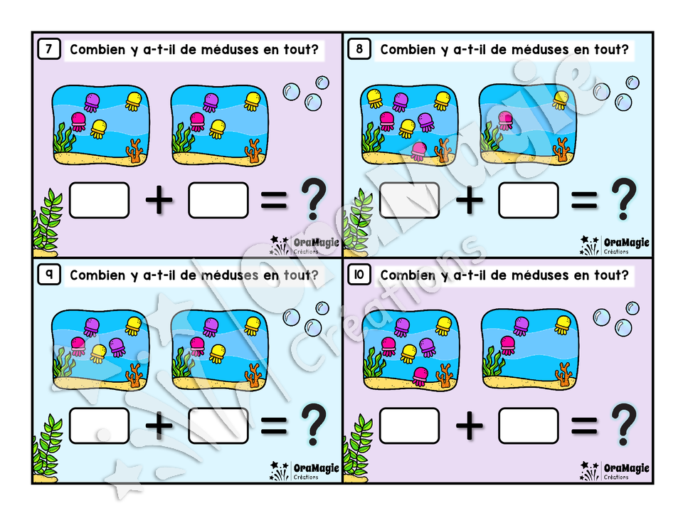 Cartes à tâches - Additions de méduses - Les additions 0 à 20