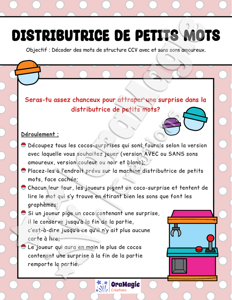 Distributrice de petits-mots - Décodage mots structure CCV avec et sans sons amoureux - 1re année.pdf