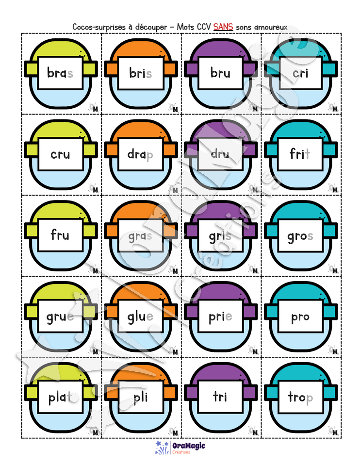 Distributrice de petits-mots - Décodage mots structure CCV avec et sans sons amoureux