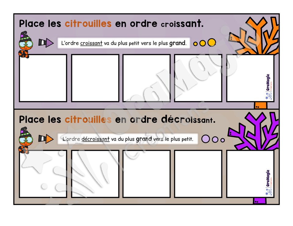 Des citrouilles bien ordonnées - 3e année - Ordre croissant vs décroissant