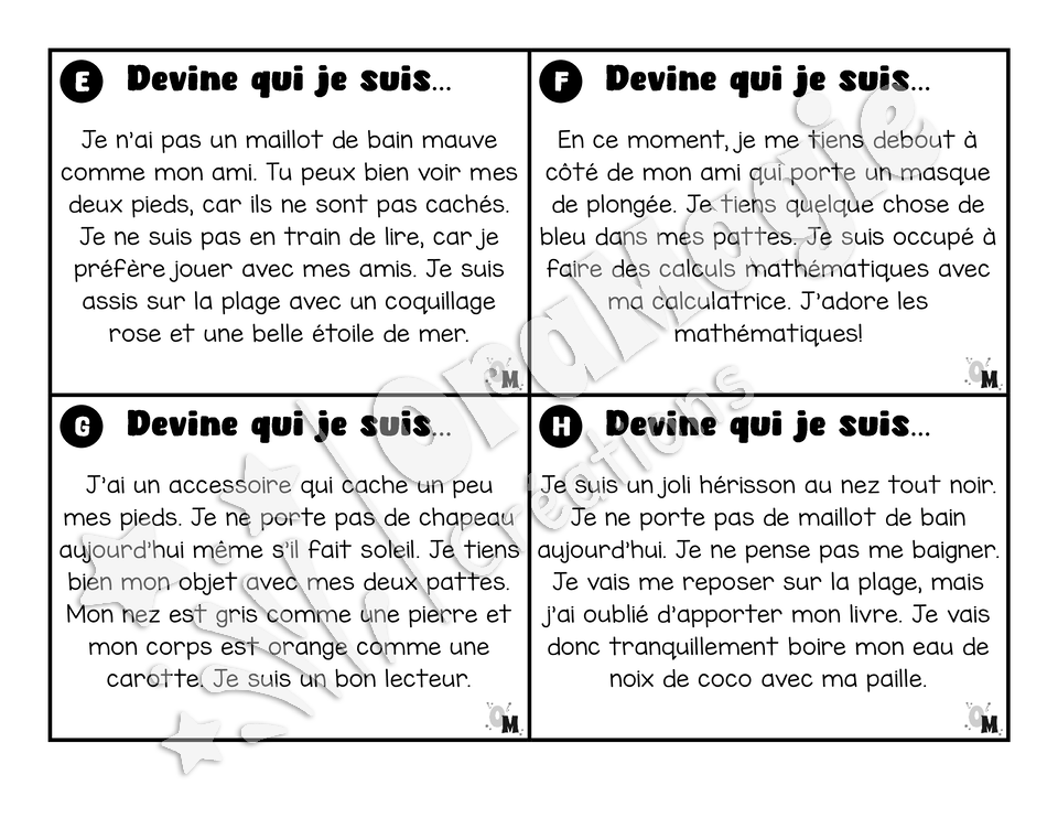 Compréhension de lecture - Les jolis hérissons - Devine qui je suis - 2e année