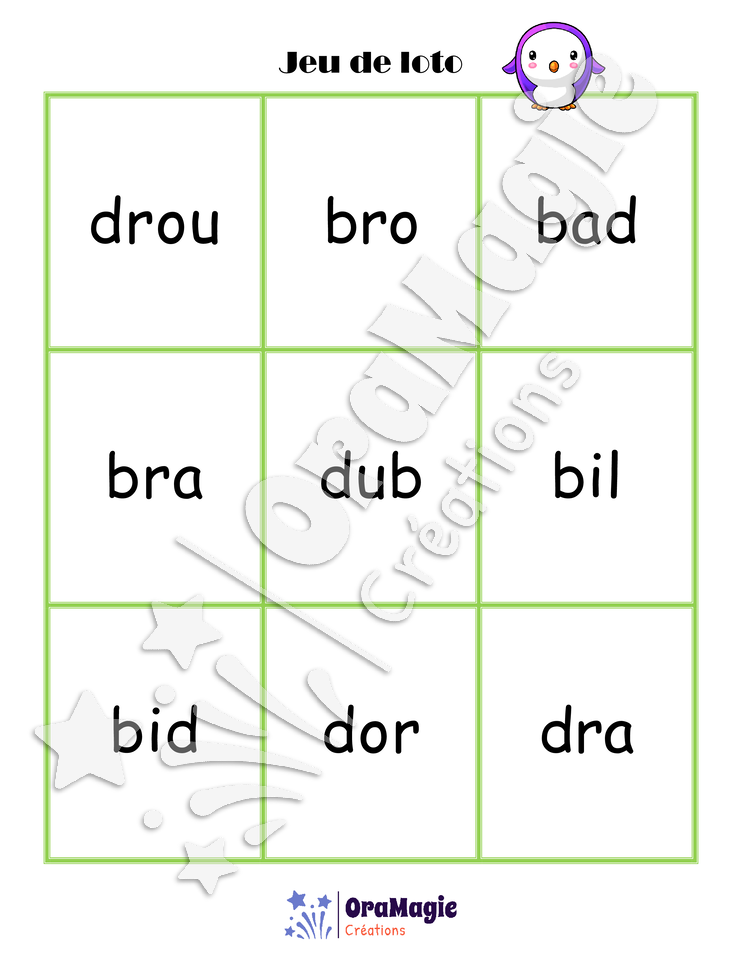 Confusions B-D - Niveau 2 - Jeu de loto