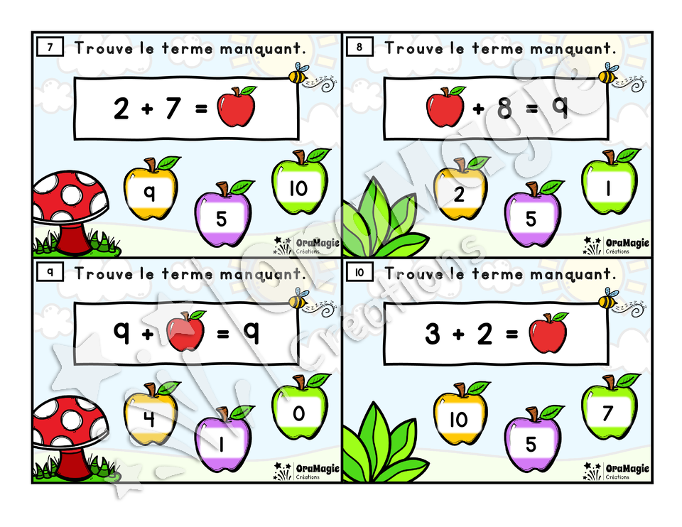 Cartes à tâches - Pommes manquantes - Additions