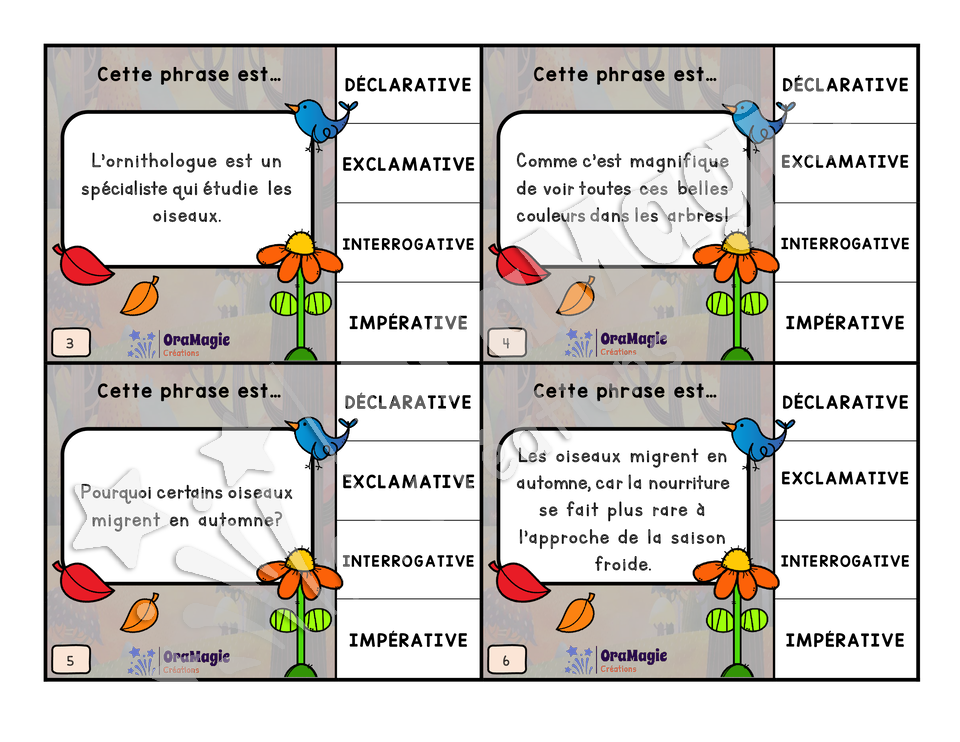 Cartes à tâches - Phrases migratoires - Type de phrase