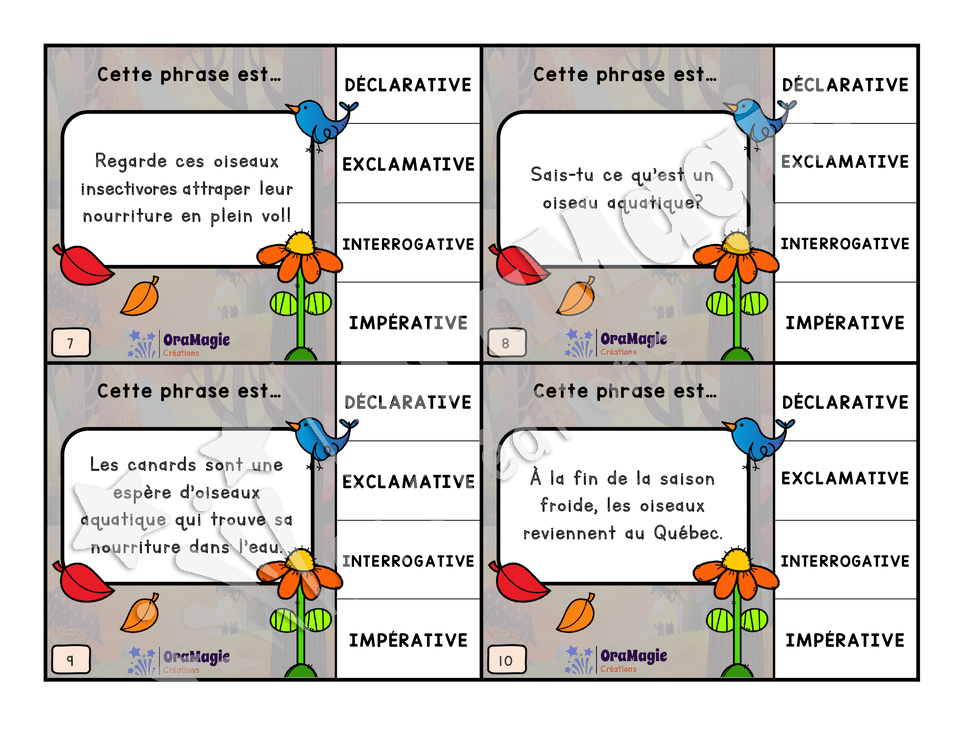 Cartes à tâches - Phrases migratoires - Type de phrase