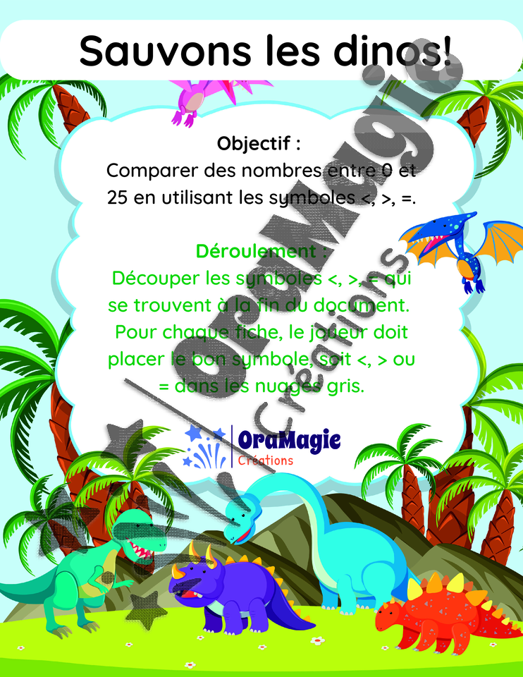 Sauvons les dinos - Comparaison de nombres
