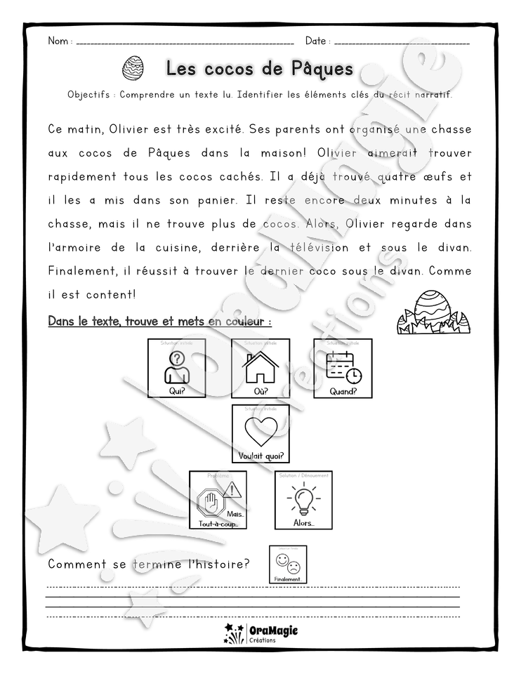Compréhension de lecture et du récit 1re année - Les cocos de Pâques.pdf