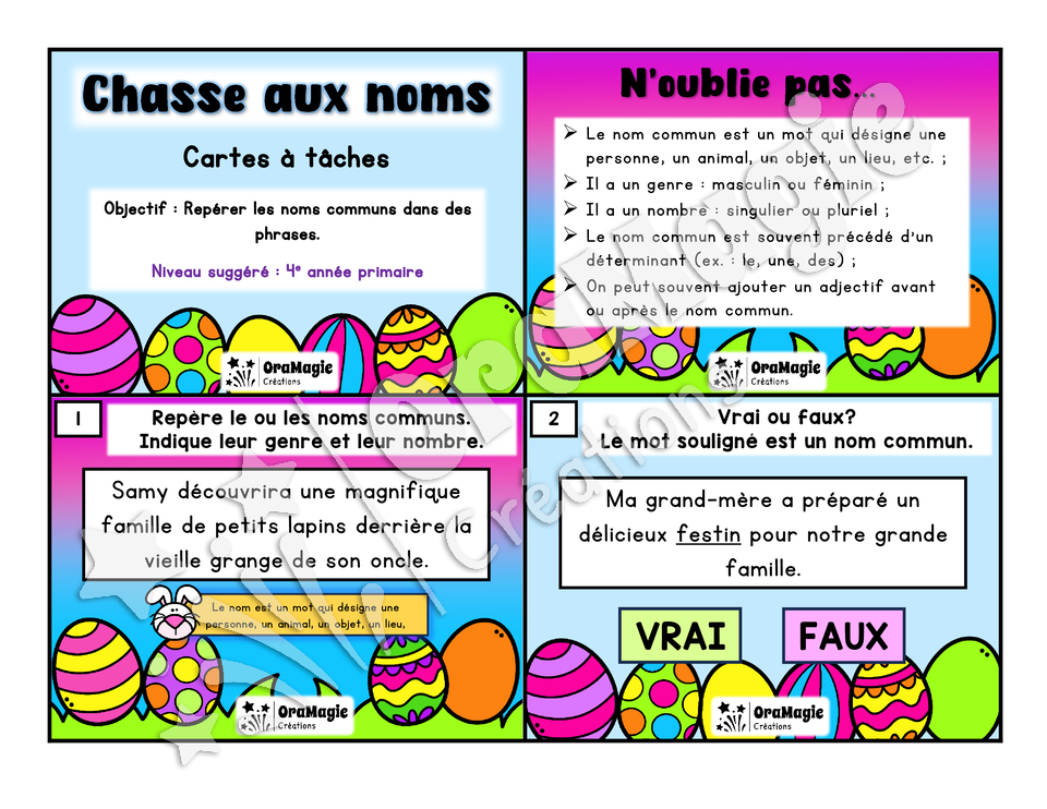 Cartes à tâches - Chasse aux noms - Pâques - 4e année - 5$.pdf