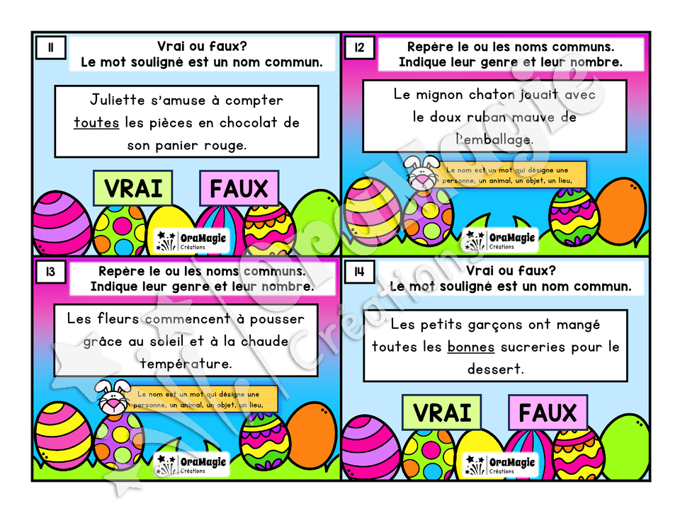 Cartes à tâches - Chasse aux noms - 4e année