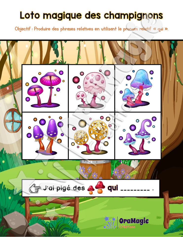 Loto magique des champignons - Produire des phrases relatives
