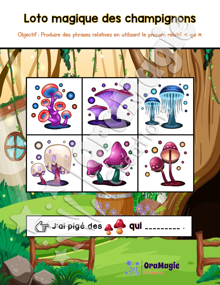 Loto magique des champignons - Produire des phrases relatives