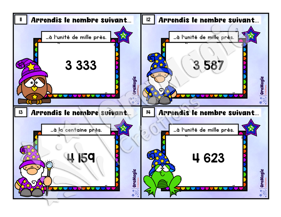 Cartes à tâches - Arrondis-magie - 4e année