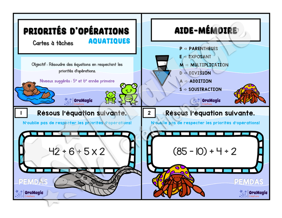 Cartes à tâches - Priorités d'opérations aquatiques - 5e et 6e année - 5$.pdf