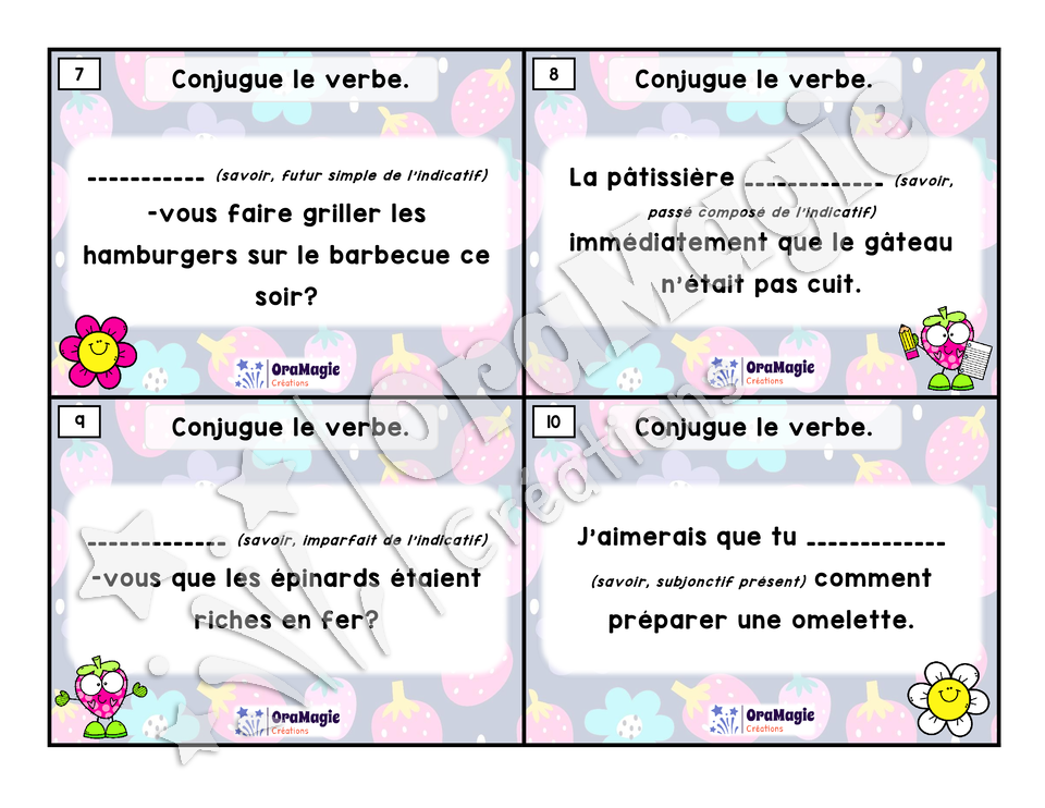 Cartes à tâches - Expert de la conjugaison - Savoir