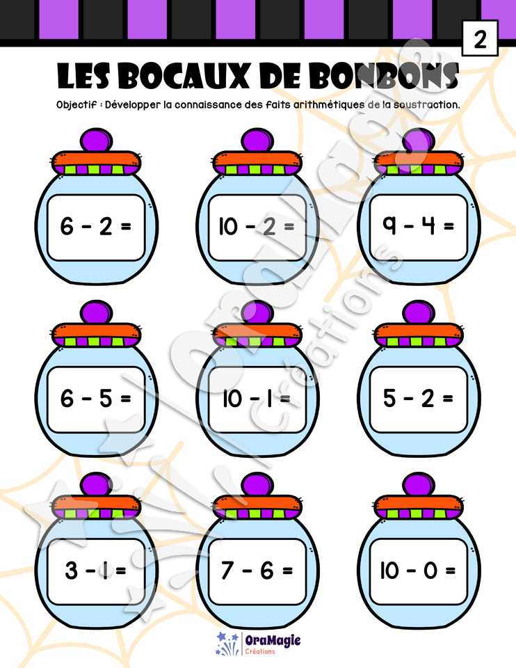 Les bocaux de bonbons - Soustractions 1-10