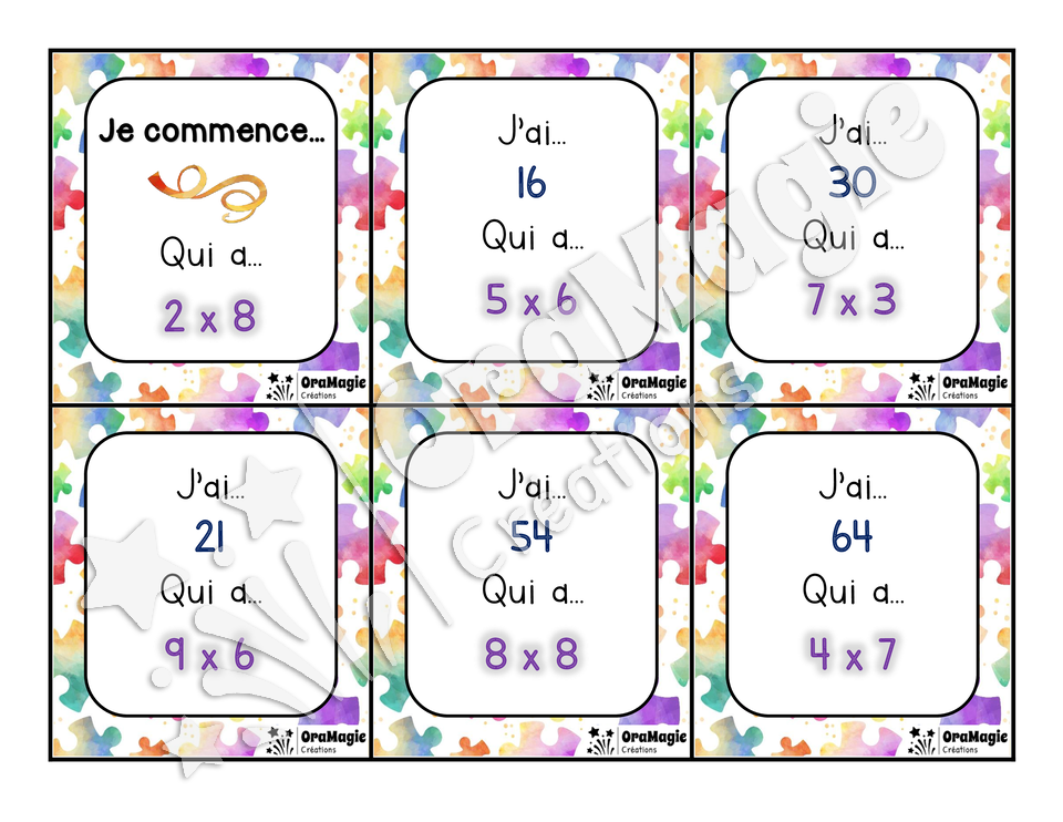 J'ai... Qui a - Multiplications 2 à 10