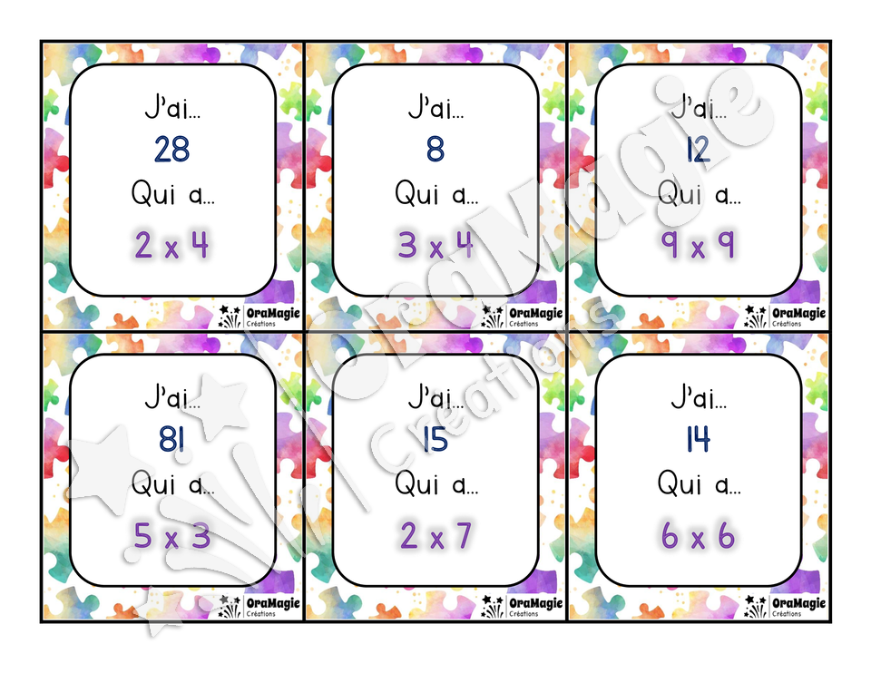 J'ai... Qui a - Multiplications 2 à 10