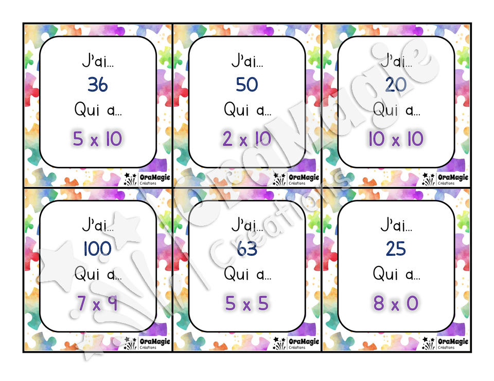 J'ai... Qui a - Multiplications 2 à 10