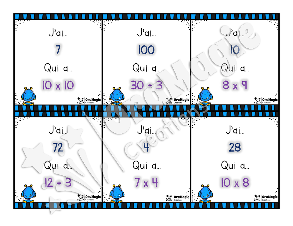 J'ai... qui a - Multiplications et divisions 1 à 12