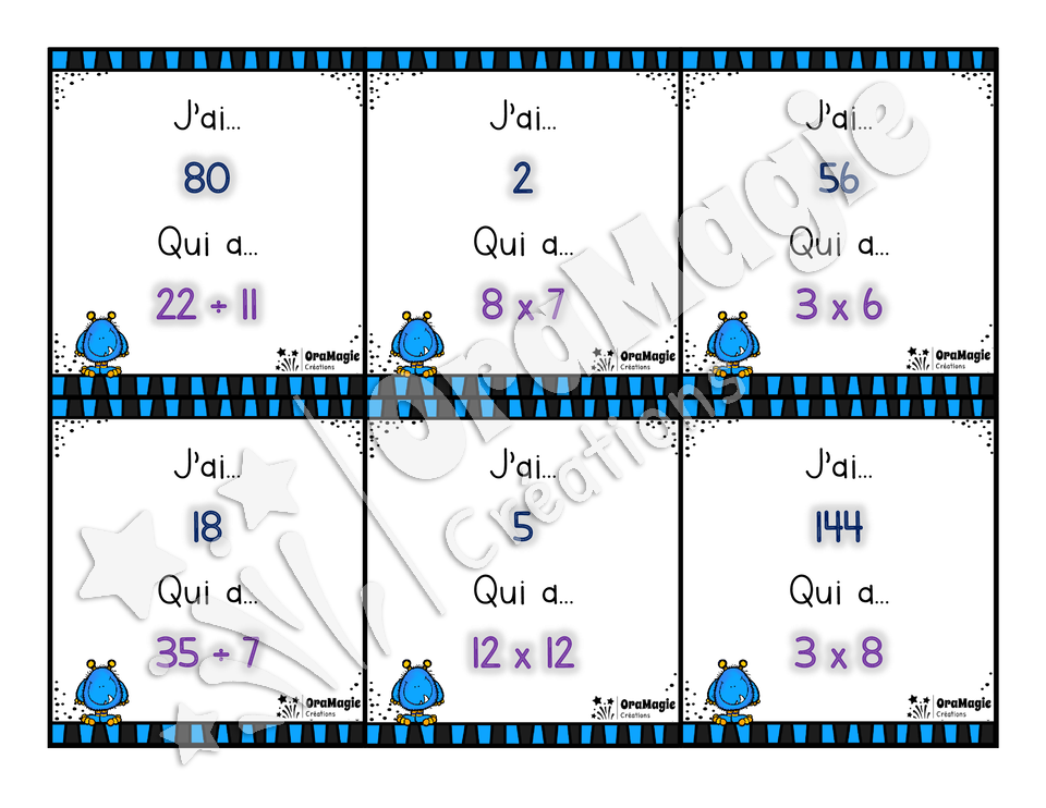 J'ai... qui a - Multiplications et divisions 1 à 12