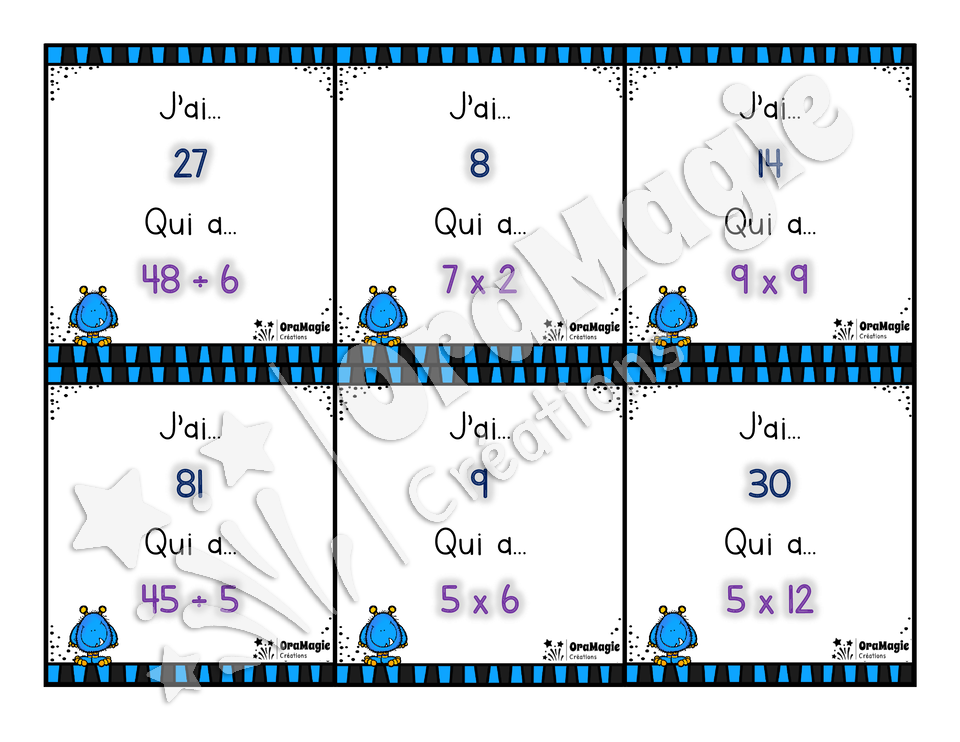 J'ai... qui a - Multiplications et divisions 1 à 12