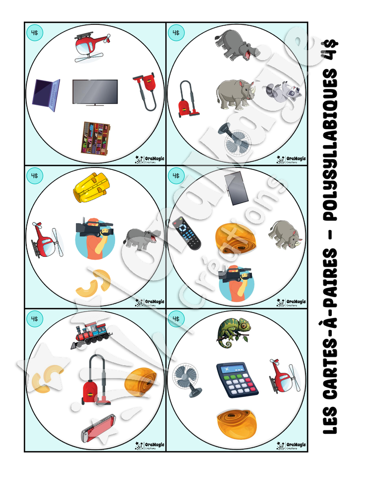 Les cartes-à-paires - Phonologie - polysyllabiques 4 syllabes