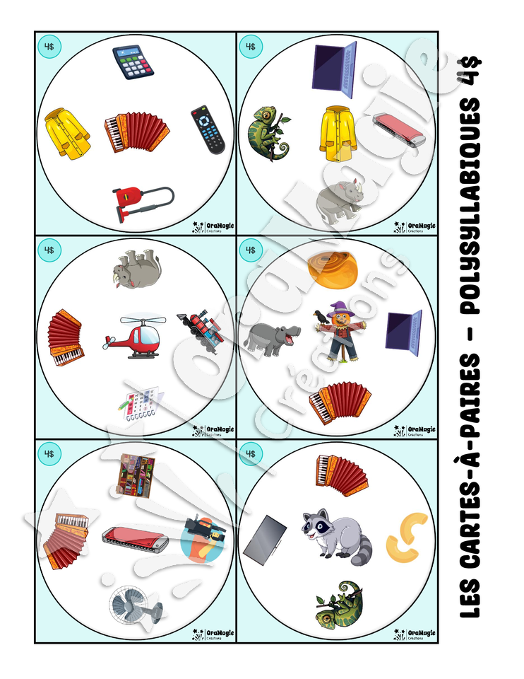 Les cartes-à-paires - Phonologie - polysyllabiques 4 syllabes